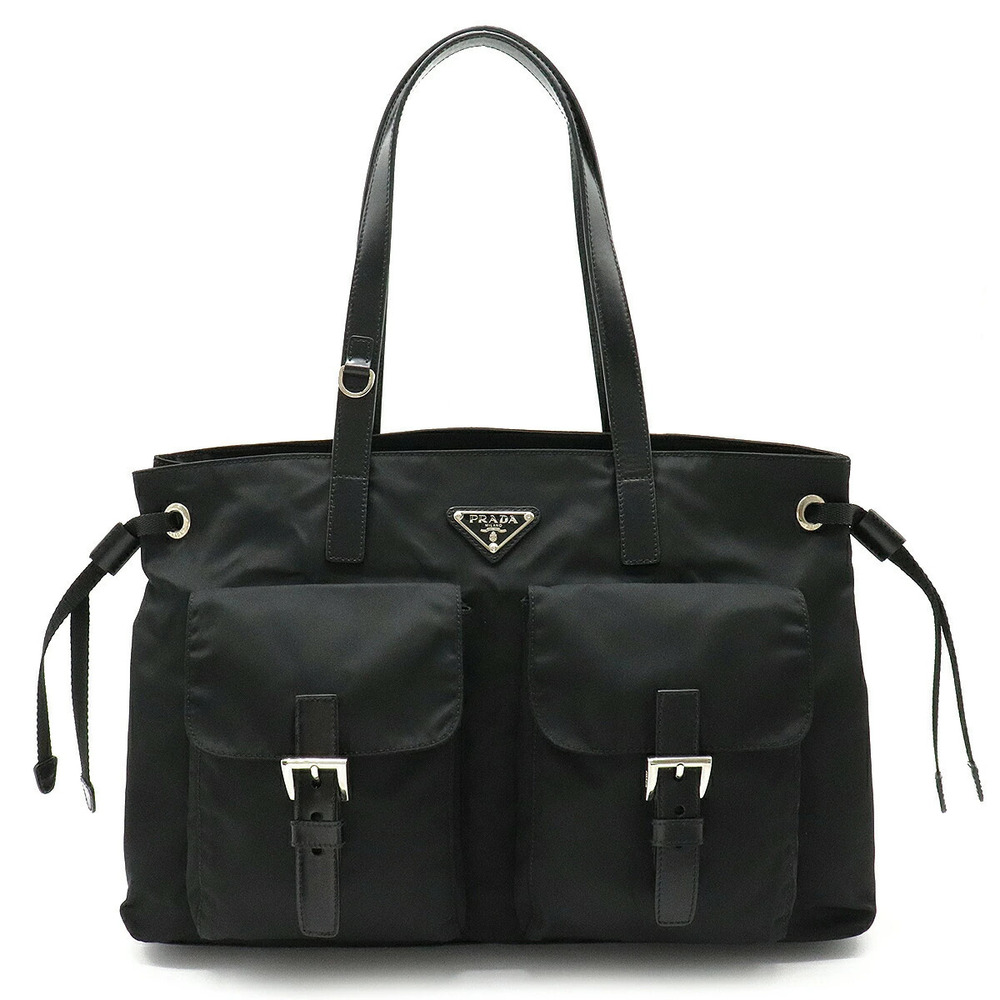 Prada Tote Tessuto Saffiano Bag Shoulder Hobo Leather NERO Black
